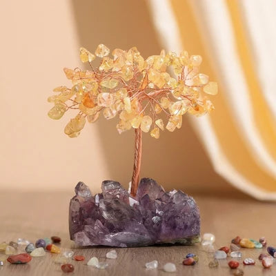Luminous Symphony - Tree of Life with Natural Stones Amethyst Base