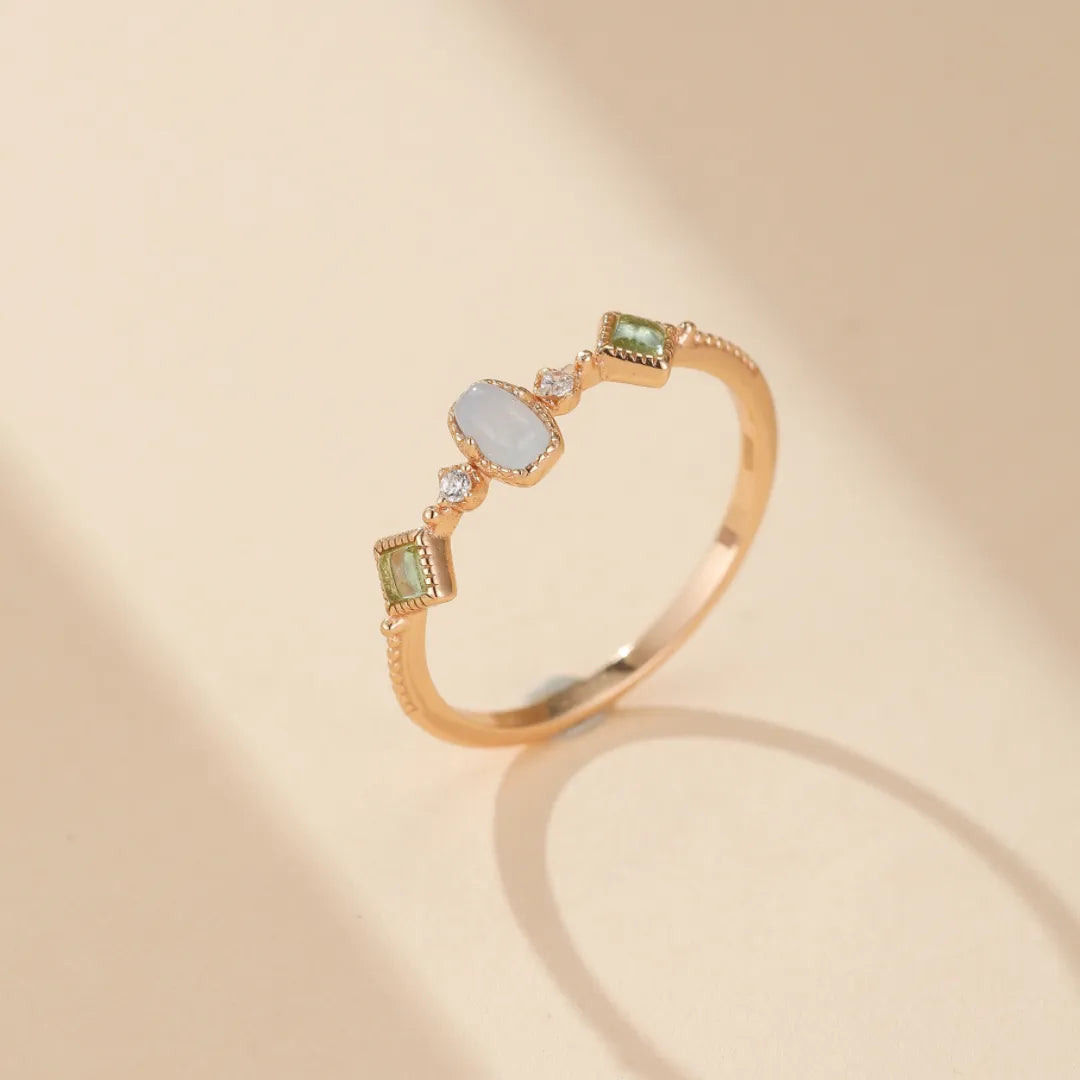 Aquamarin- und Peridotring "Klarheit" vergoldet