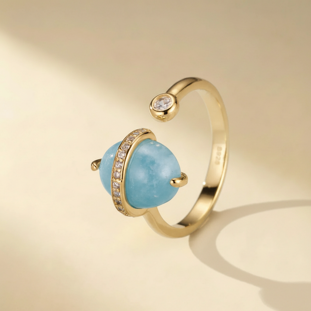 Banda Aguamarina "Galaxia Azul" Plata Dorada Oro 14K