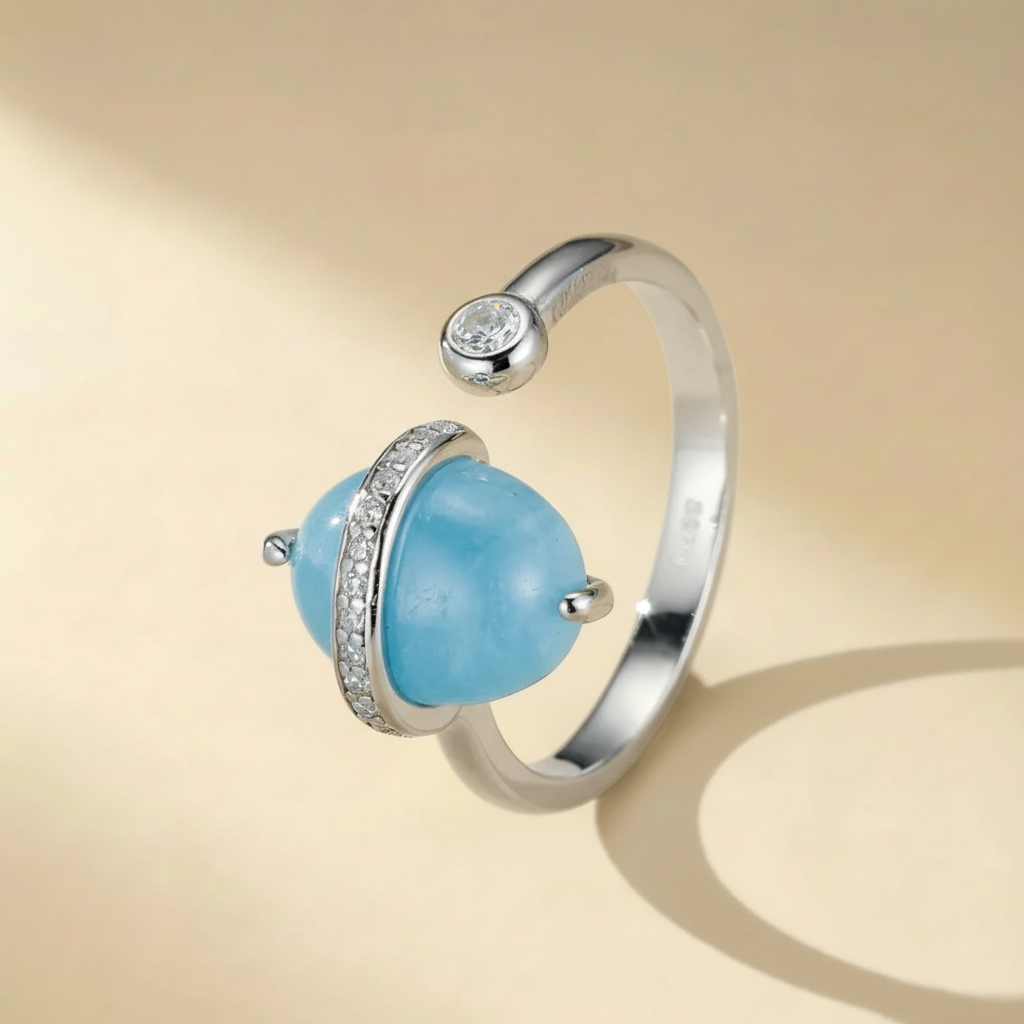 Banda Aguamarina "Galaxia Azul" Plata Dorada Oro 14K