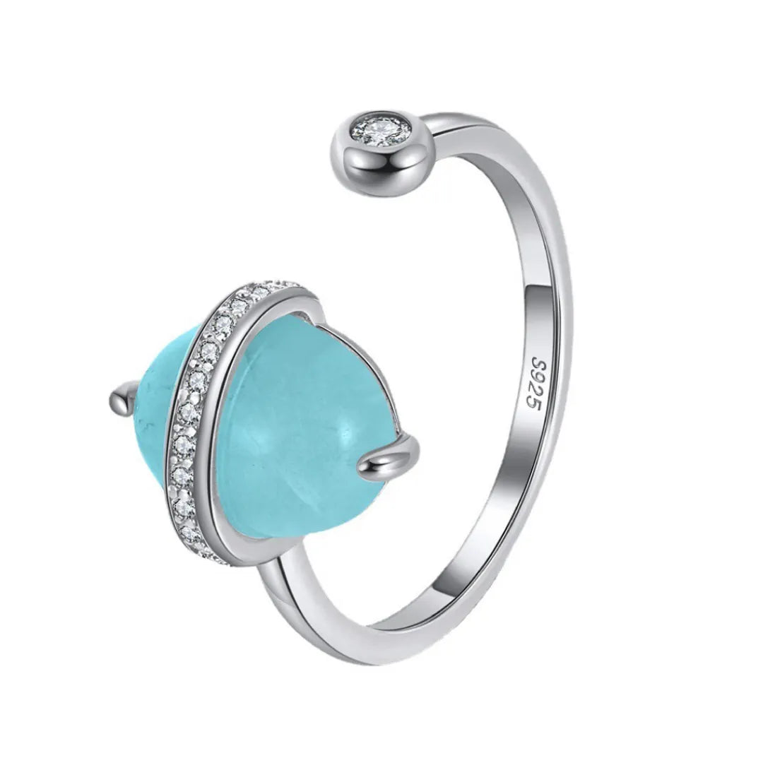 Aigue Marine Ring "Galaxie Bleue" Gold Plated Silver 14K