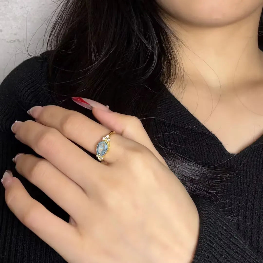 Anello Acquamarina "Raggi Marini" Argento Dorato Oro