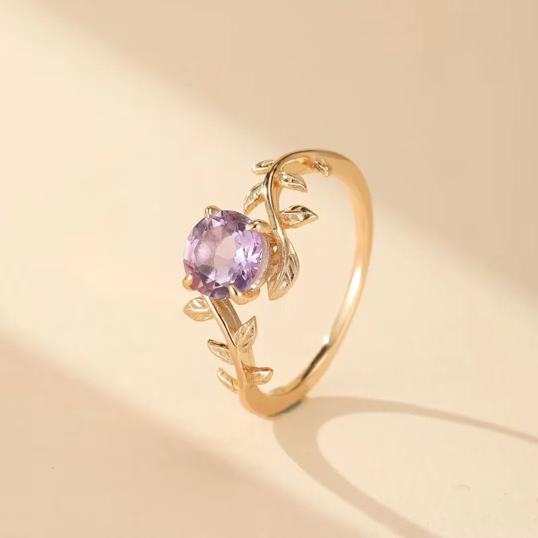 Amethystring "Raffinierter Garten" Goldplattiert Silber