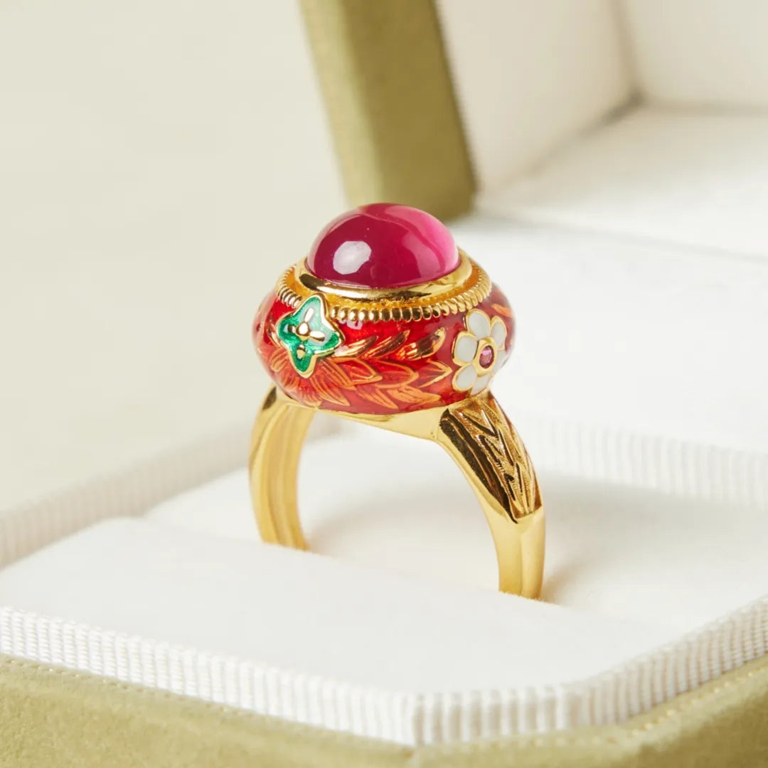 Anillo Cornalina "Flor de Pasión" Plata Dorada Oro
