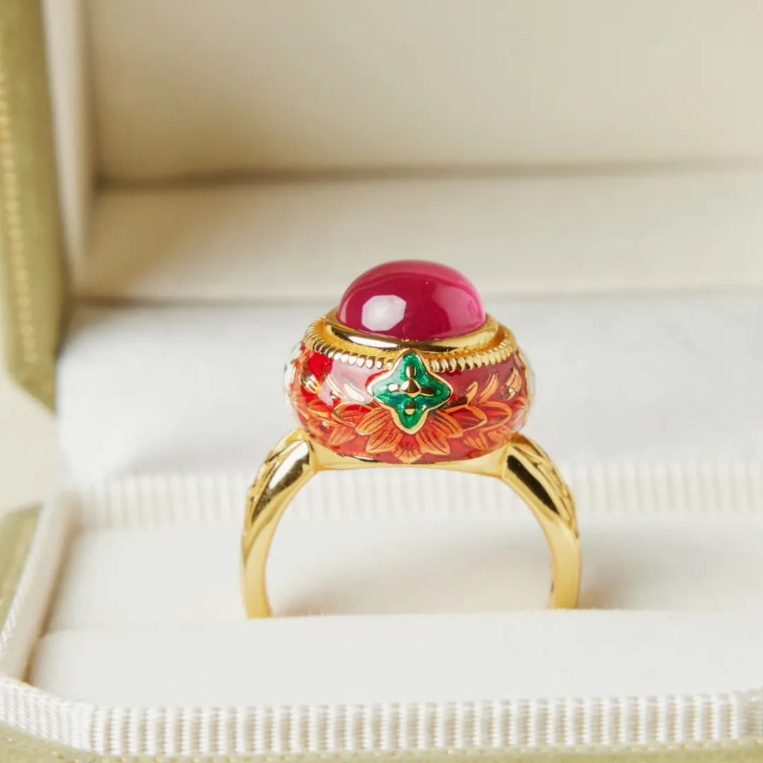 Anillo Cornalina "Flor de Pasión" Plata Dorada Oro