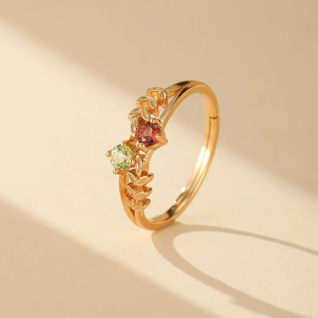 Anillo Peridoto y Granate "Frescura Radiante" Plata Dorada