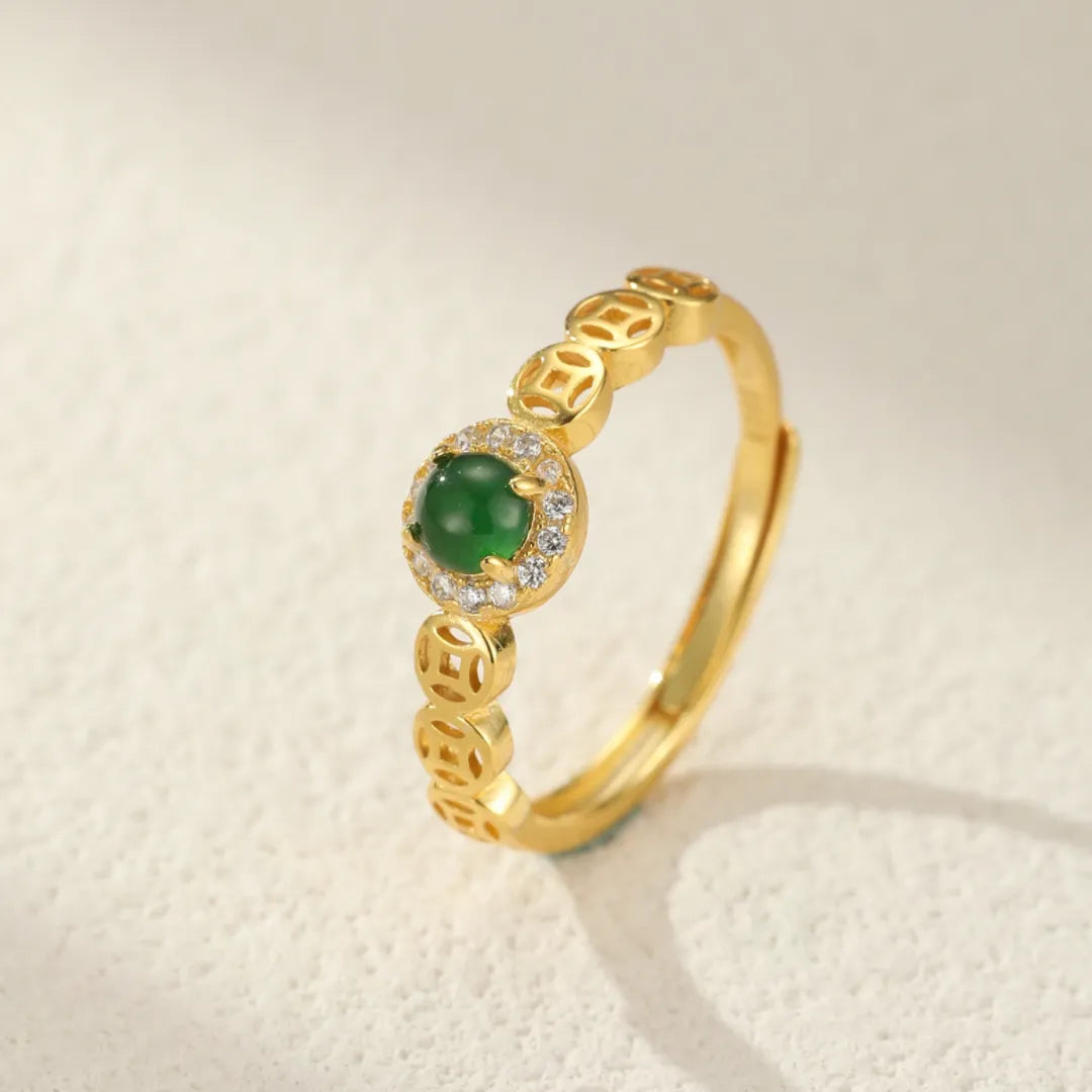 Jade Ring "Raffinierte Klarheit" Goldplattiert Silber