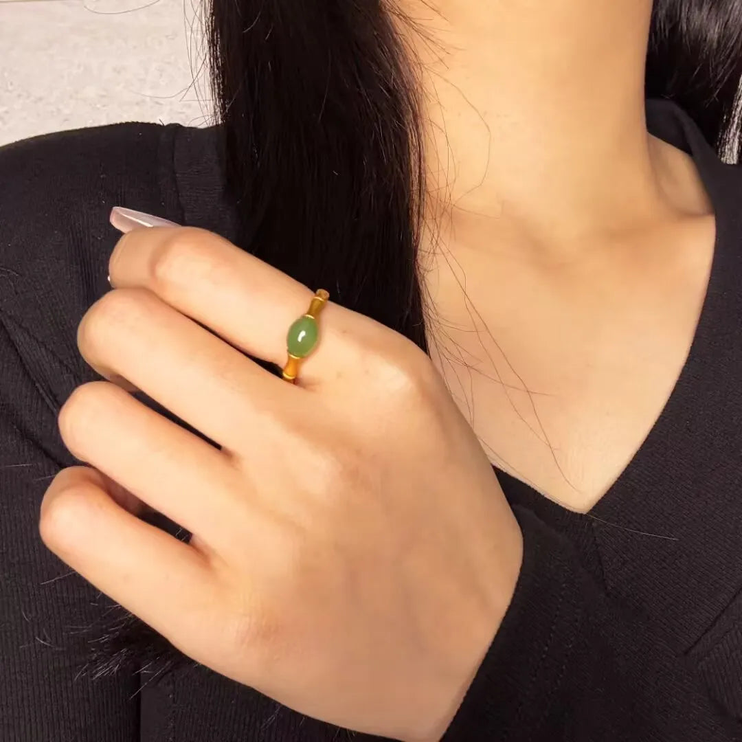 Jade Ring "Bamboo Kraft" Gold Silber