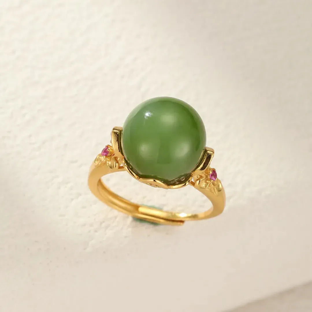 Jade Ring "Tiefe Harmonie" Goldplattiert Silber