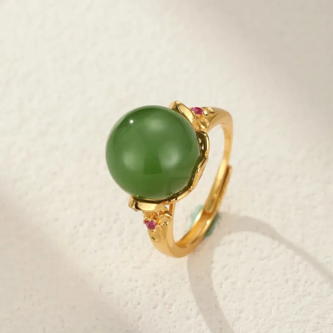 Jade Ring "Tiefe Harmonie" Goldplattiert Silber
