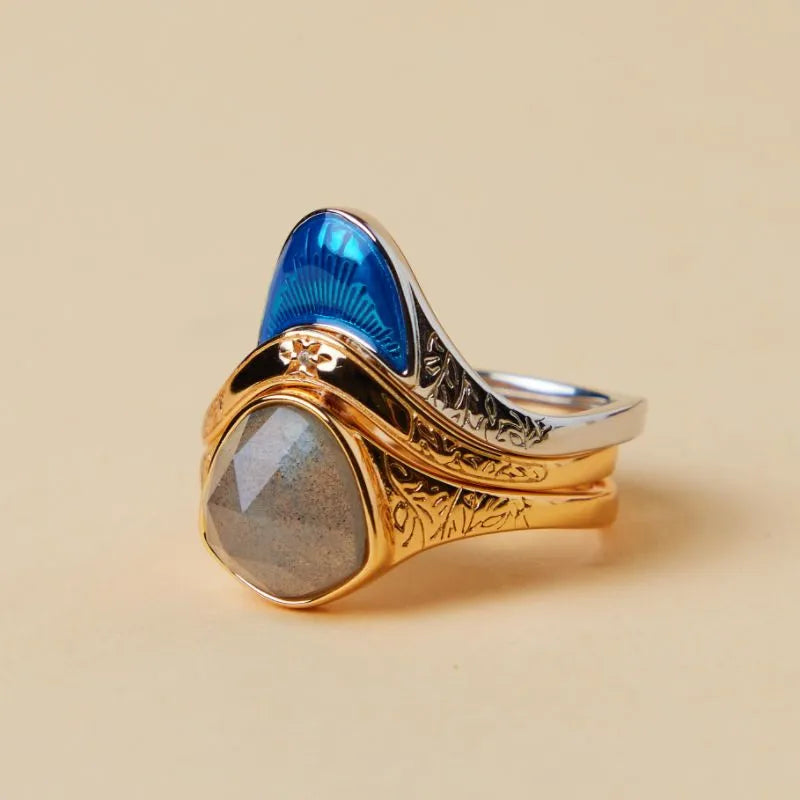 Labradoritring "Audacious Aura" Goldsilber