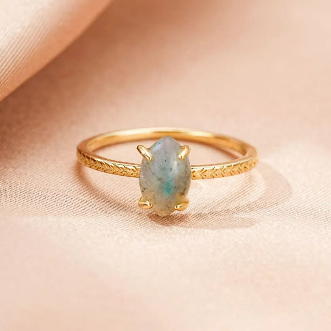 Bague Labradorite "Eclat Delicat" Argento Dorato Oro 14K