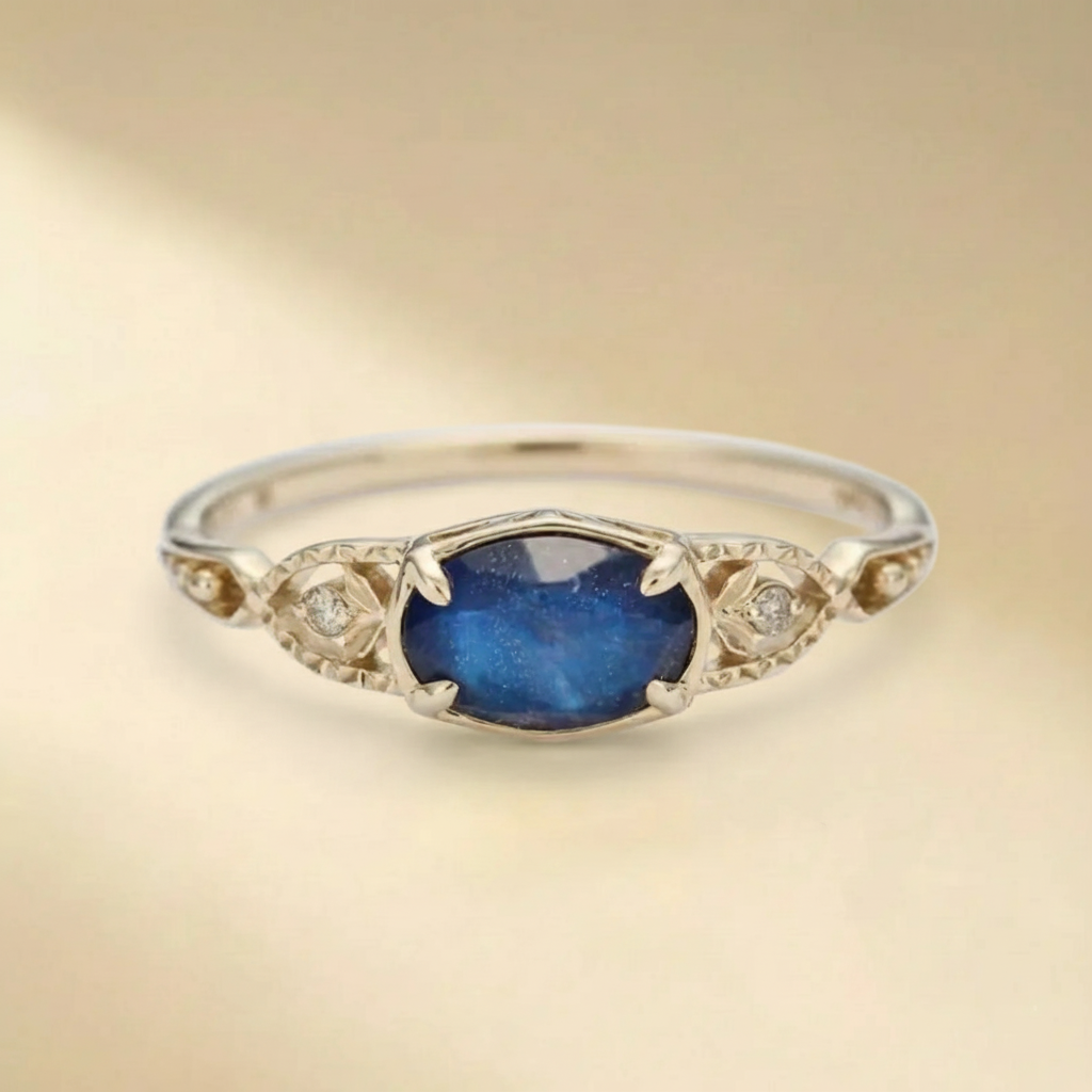 Anillo de Labradorita y Lapislázuli "Sueño Astral" Plata Dorada