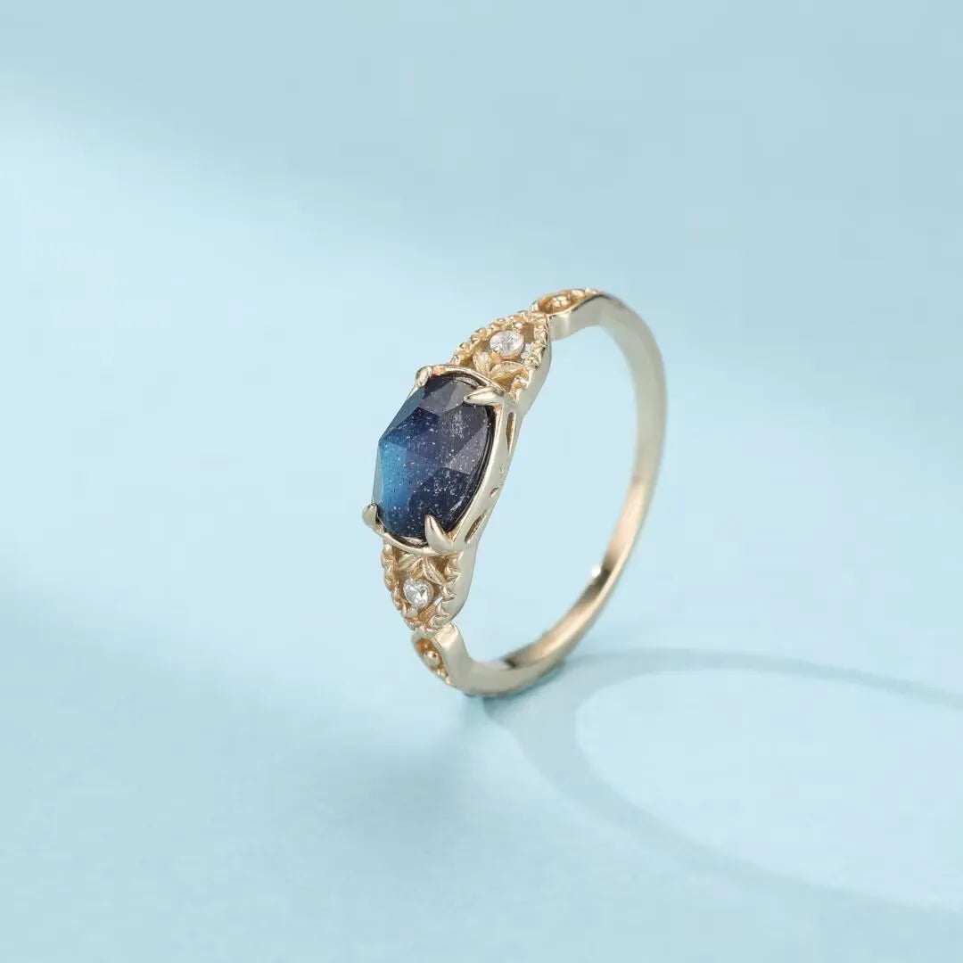 Anillo de Labradorita y Lapislázuli "Sueño Astral" Plata Dorada