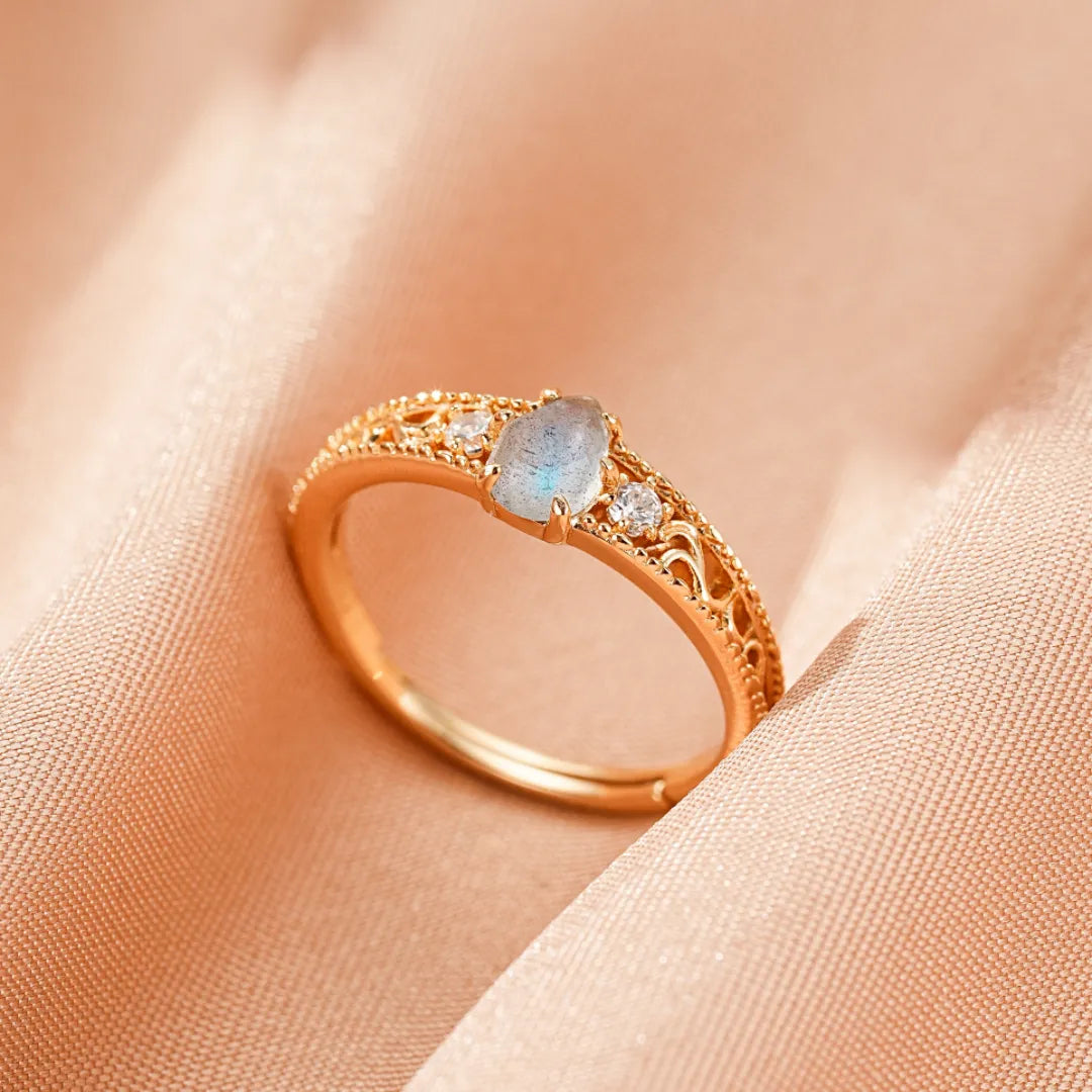 Anello Labradorite "Luce Imperiale" Argento Dorato Oro 10K