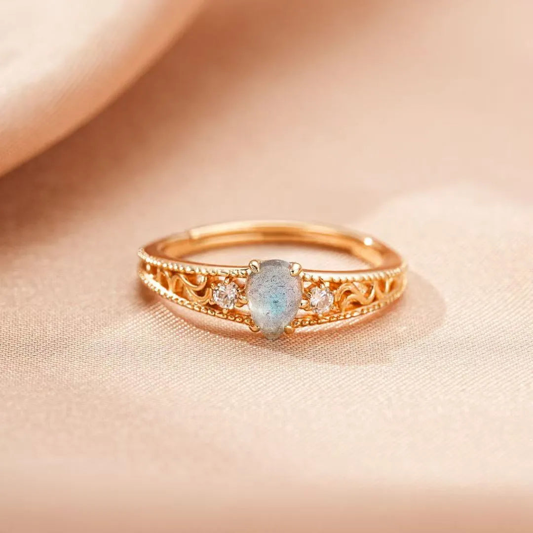 Anello Labradorite "Luce Imperiale" Argento Dorato Oro 10K