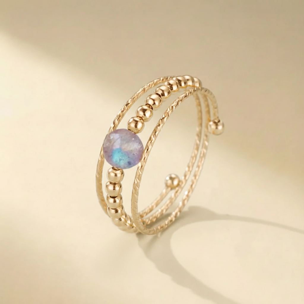 Anillo Labradorita "Planeta Encantador" Dorado Oro