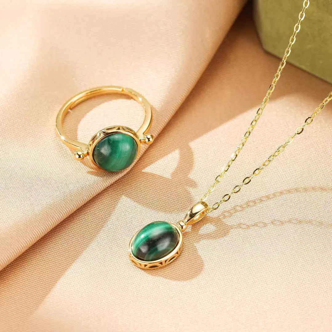 Malachit-Ring "Aura Antique" Vergoldetes Silber