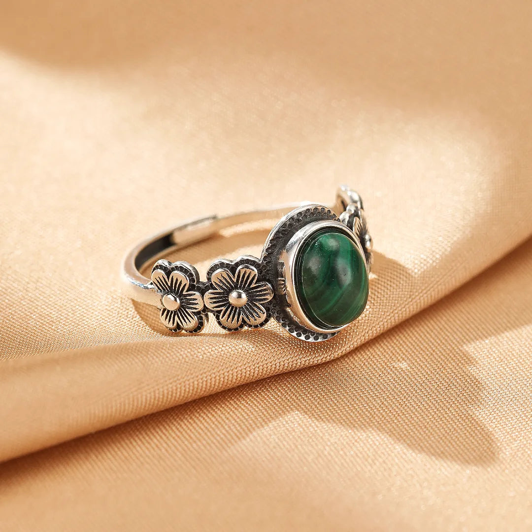 Malachite Ring "Floral Essence" Silver
