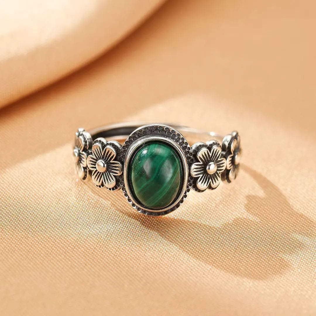 Malachite Ring "Floral Essence" Silver