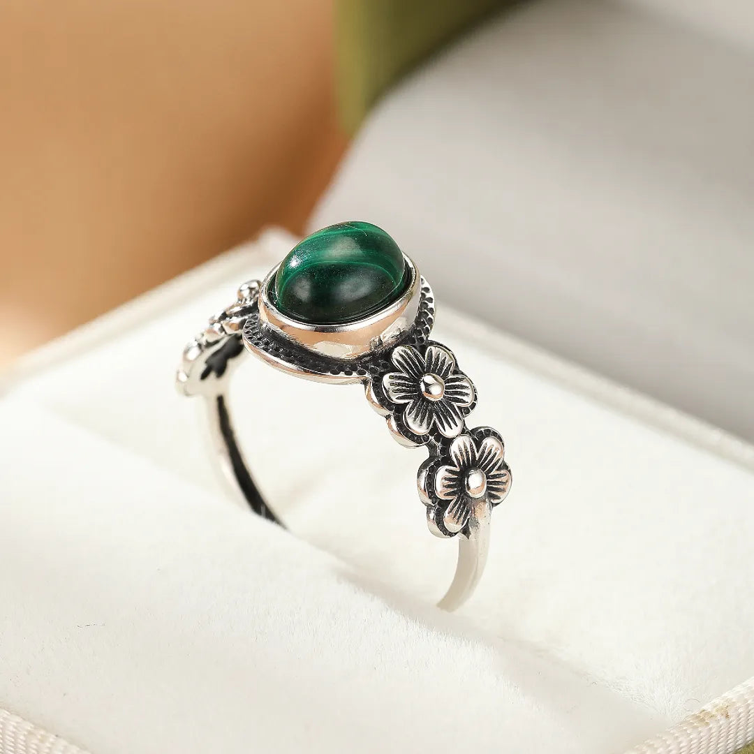 Malachite Ring "Floral Essence" Silver