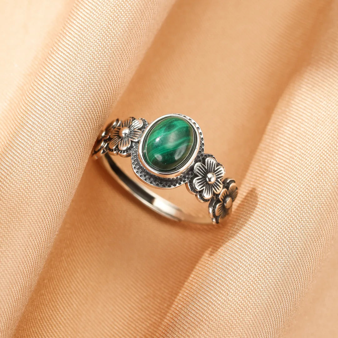 Malachite Ring "Floral Essence" Silver
