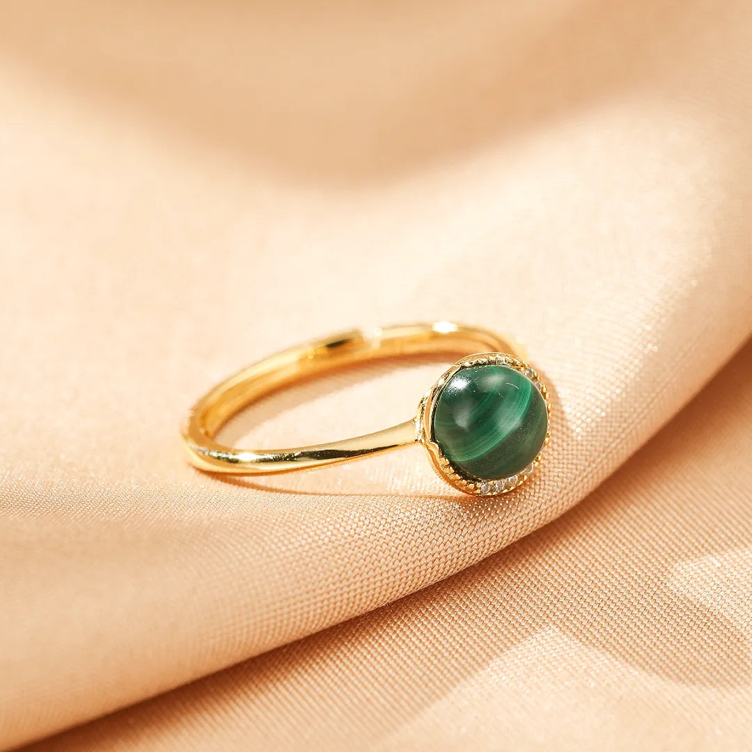 Bague Malachite "Halo Éclatant" Argent Doré Or