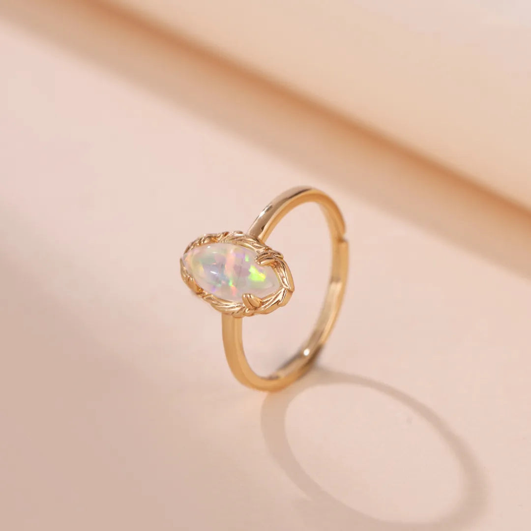 Anillo Ópalo "Aura Cautivadora" Plata Dorada Oro