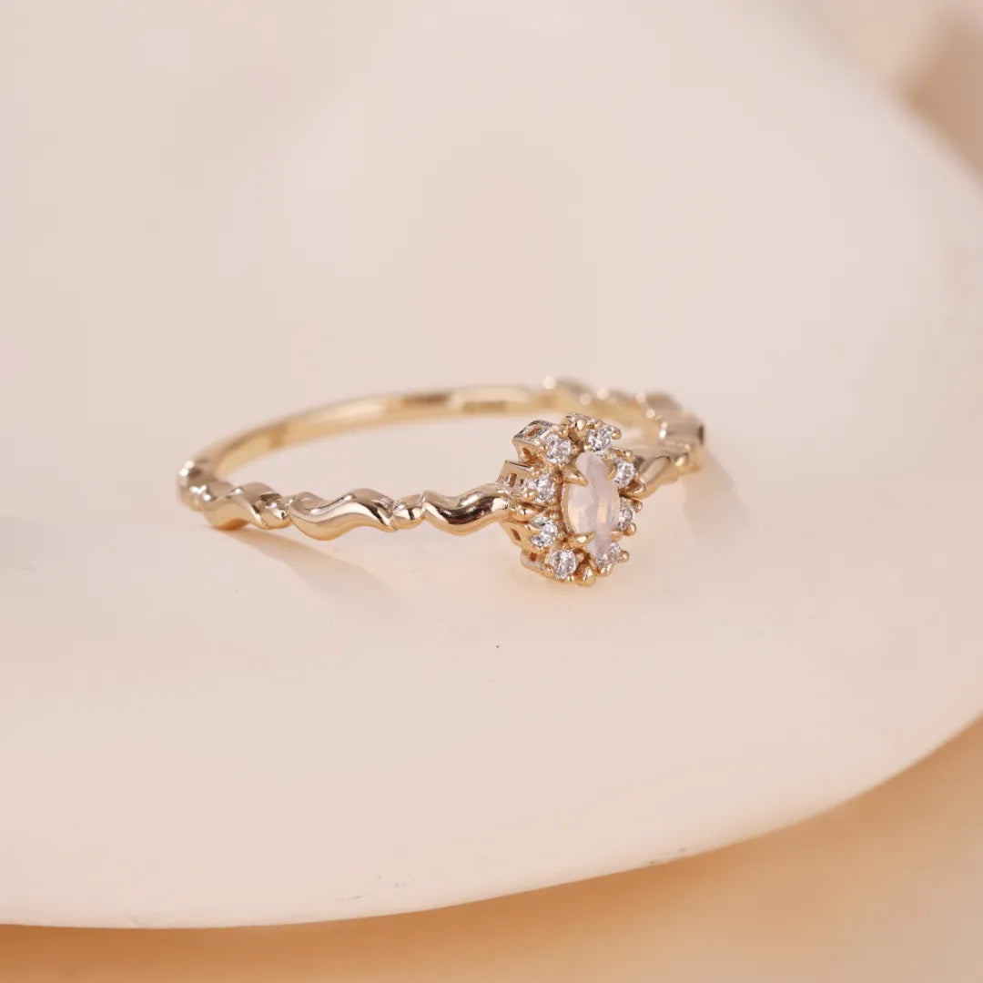 Opal Ring "Celestial Purity" Gold-Plated Silver