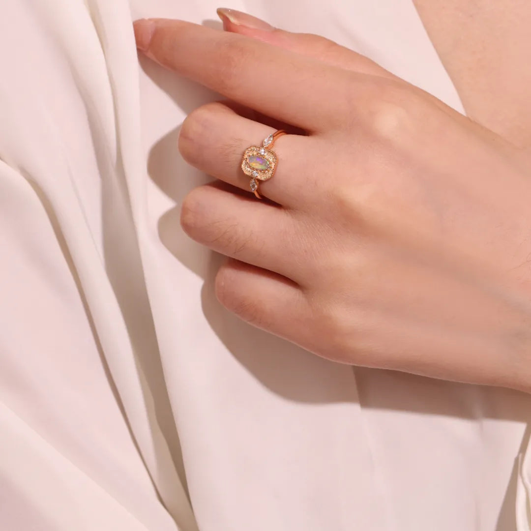 Anillo Ópalo "Espigas de Esperanza" Plata Dorada Oro
