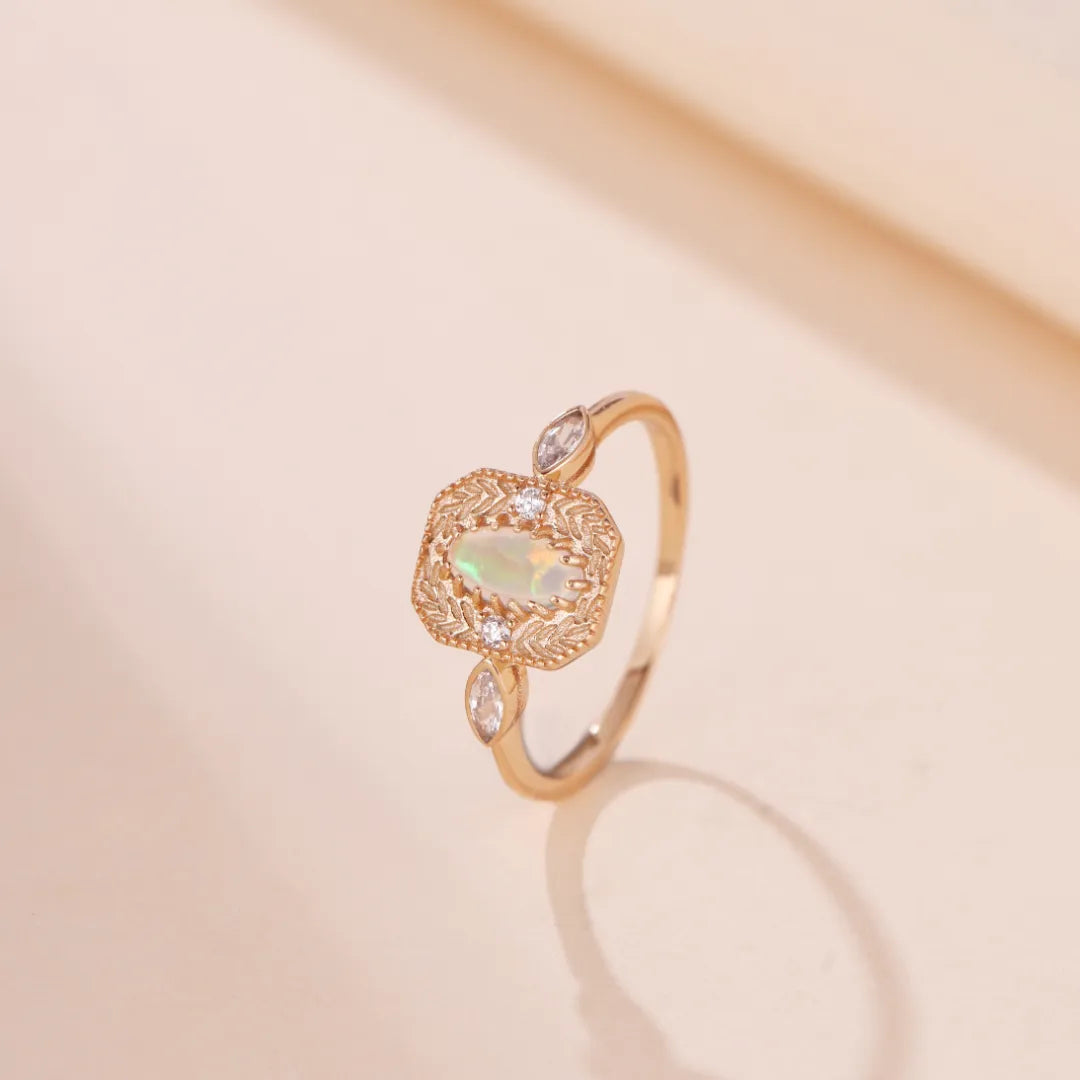 Anillo Ópalo "Espigas de Esperanza" Plata Dorada Oro