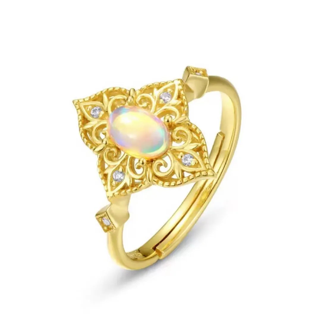 Opal Ring "Antique Light" 10K Gold Plated Sterling Silver