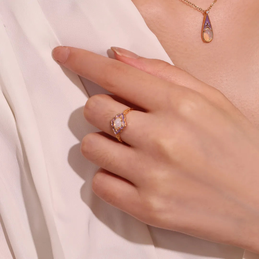 Anillo Ópalo "Maravilla Violeta" Plata Dorada Oro
