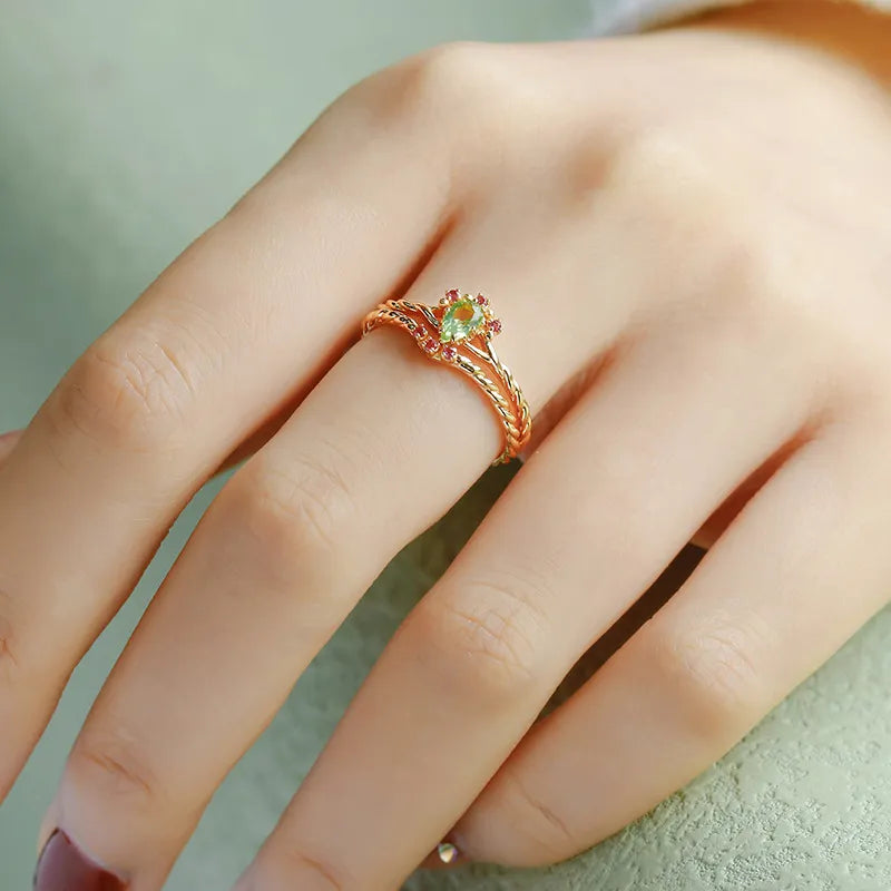 Anillo Peridoto y Cornalina "Optimismo" Plata Dorada Oro