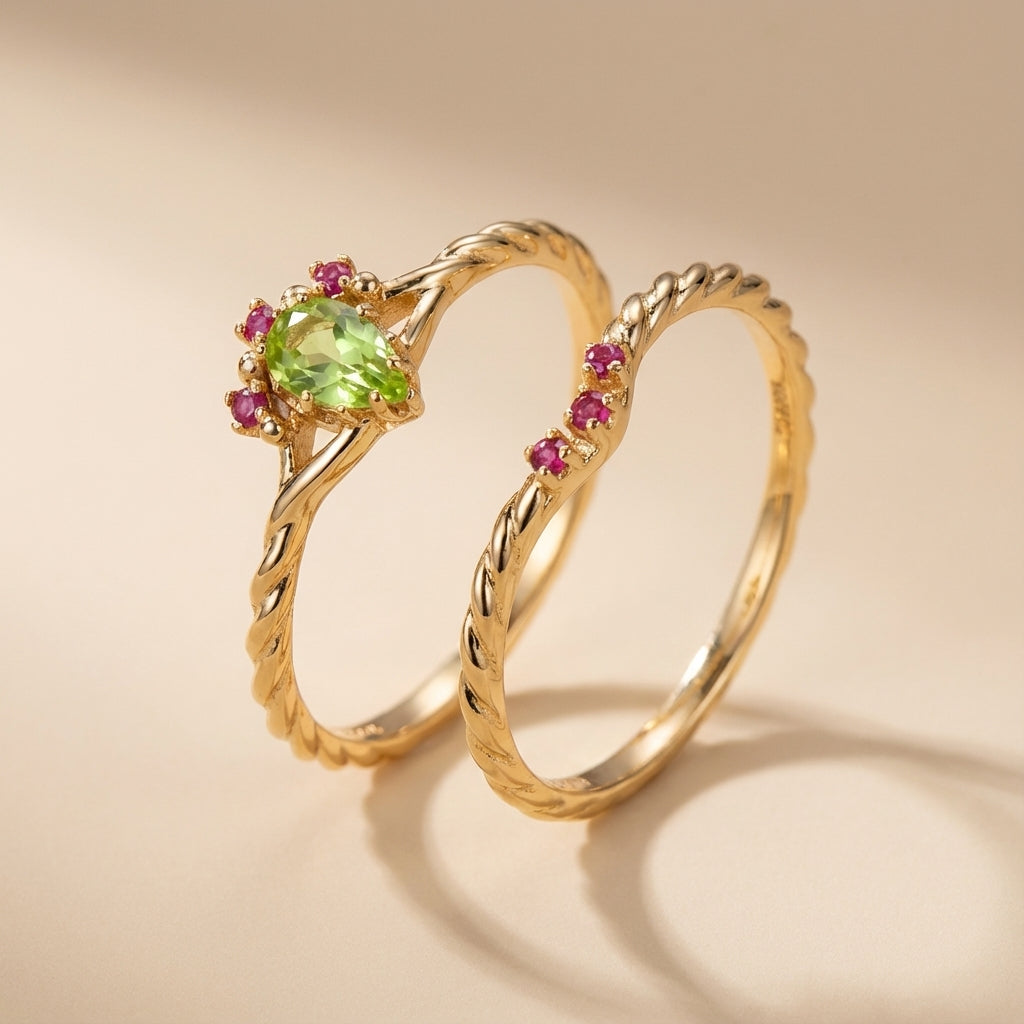 Peridot and Carnelian Ring "Optimism" Gold-Plated Silver