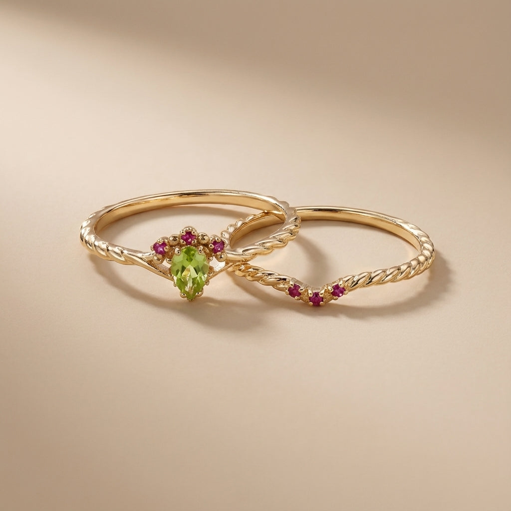 Peridot and Carnelian Ring "Optimism" Gold-Plated Silver