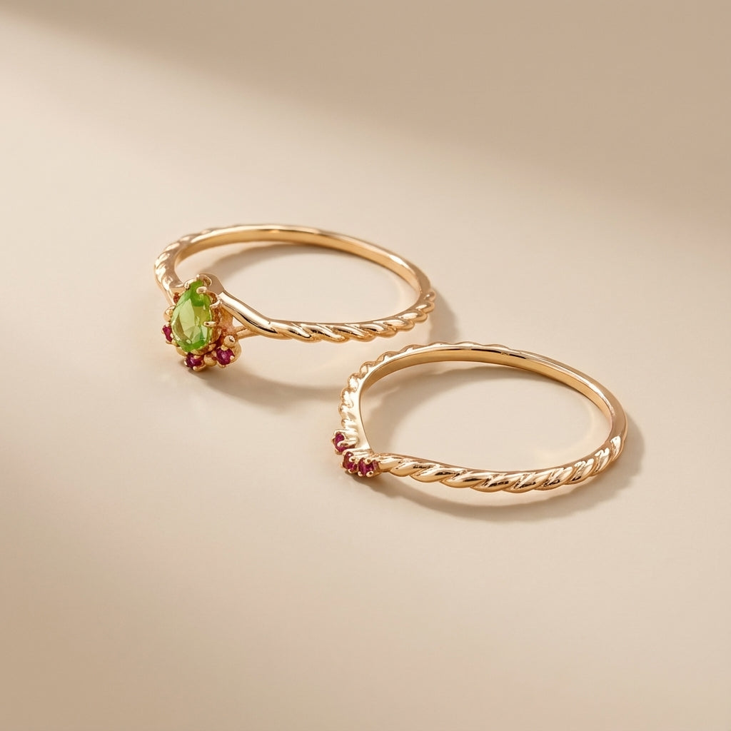 Peridot and Carnelian Ring "Optimism" Gold-Plated Silver