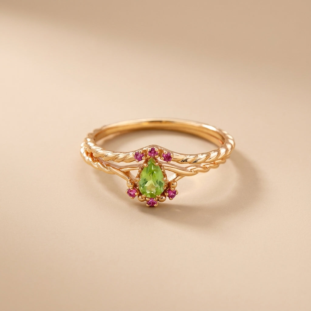 Peridot and Carnelian Ring "Optimism" Gold-Plated Silver