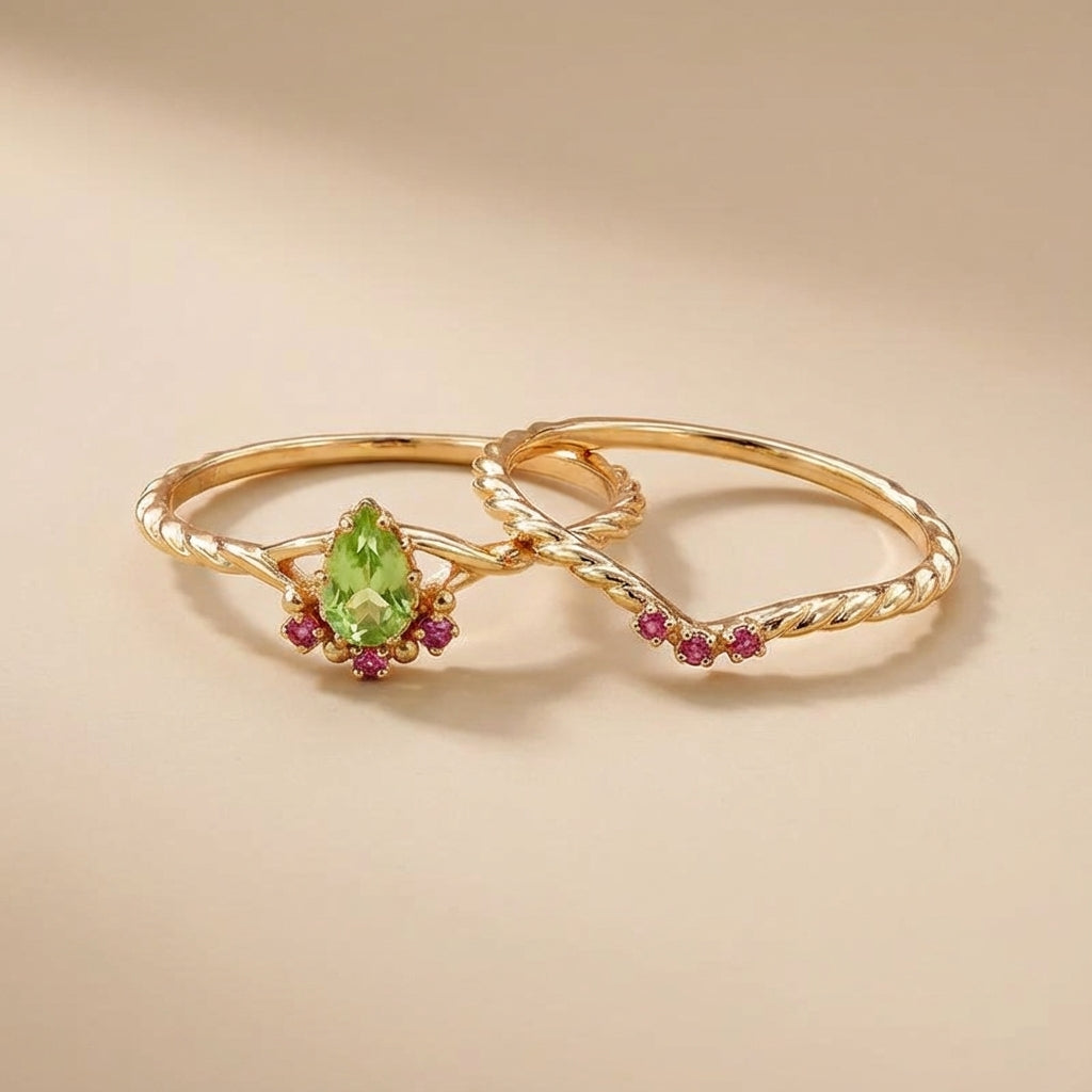 Peridot and Carnelian Ring "Optimism" Gold-Plated Silver