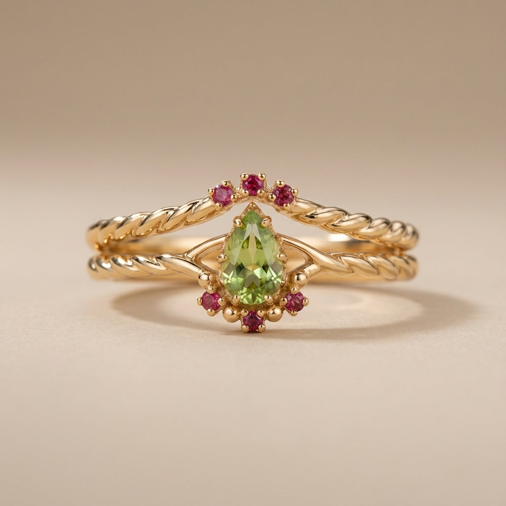 Anillo Peridoto y Cornalina "Optimismo" Plata Dorada Oro