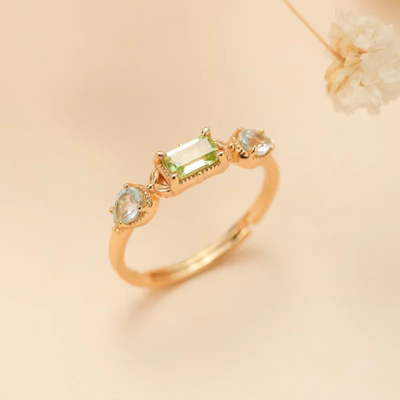 Anillo Peridoto y Topacio "Refinamiento Geométrico" Plata Dorada Oro