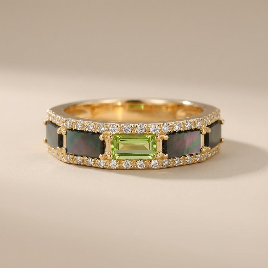 Anillo Peridoto "Reflejos Luminosos" Plata Dorada Oro