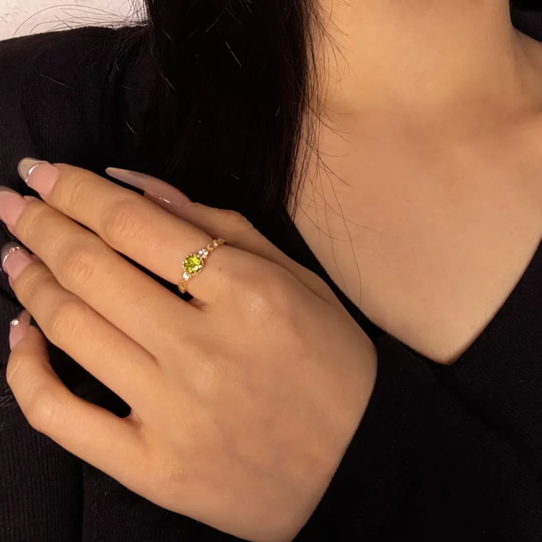 Peridotring "Grüner Sonne" Vergoldet Silber