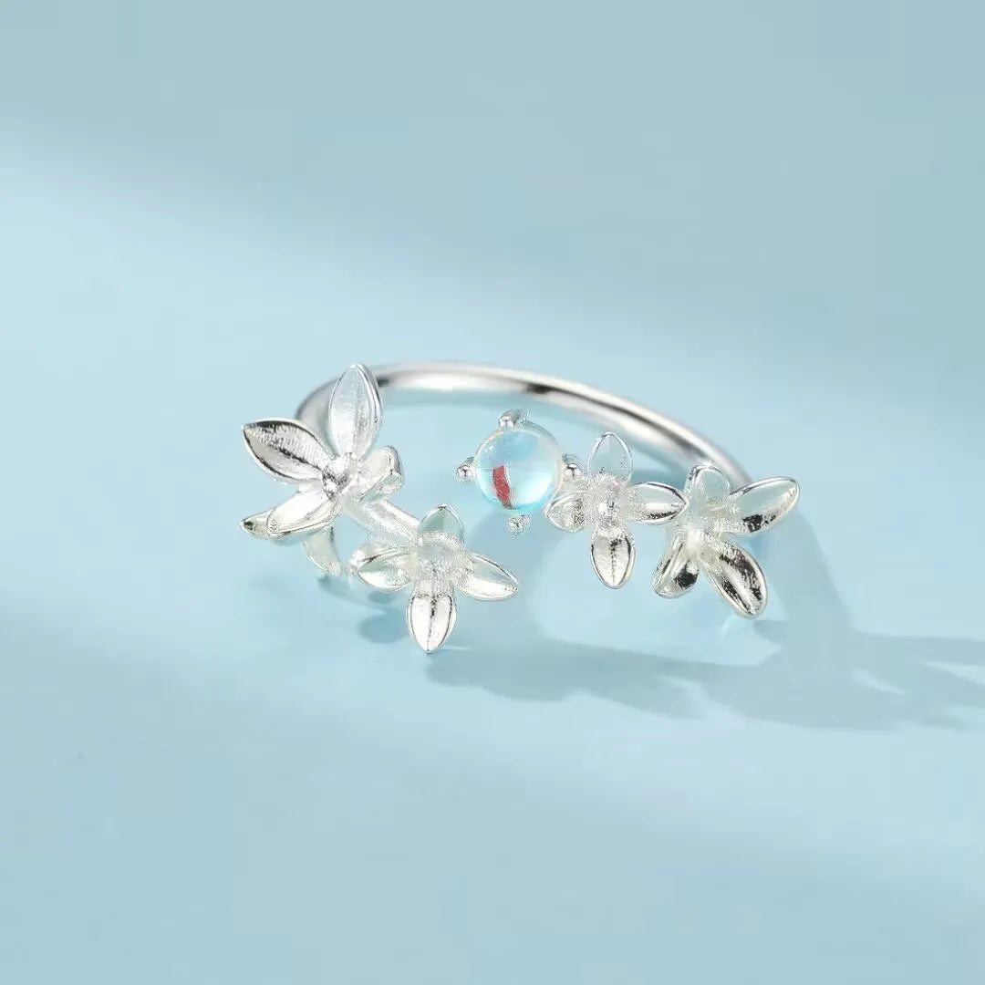 Anello Pietra di Luna "Halo Celeste" Argento