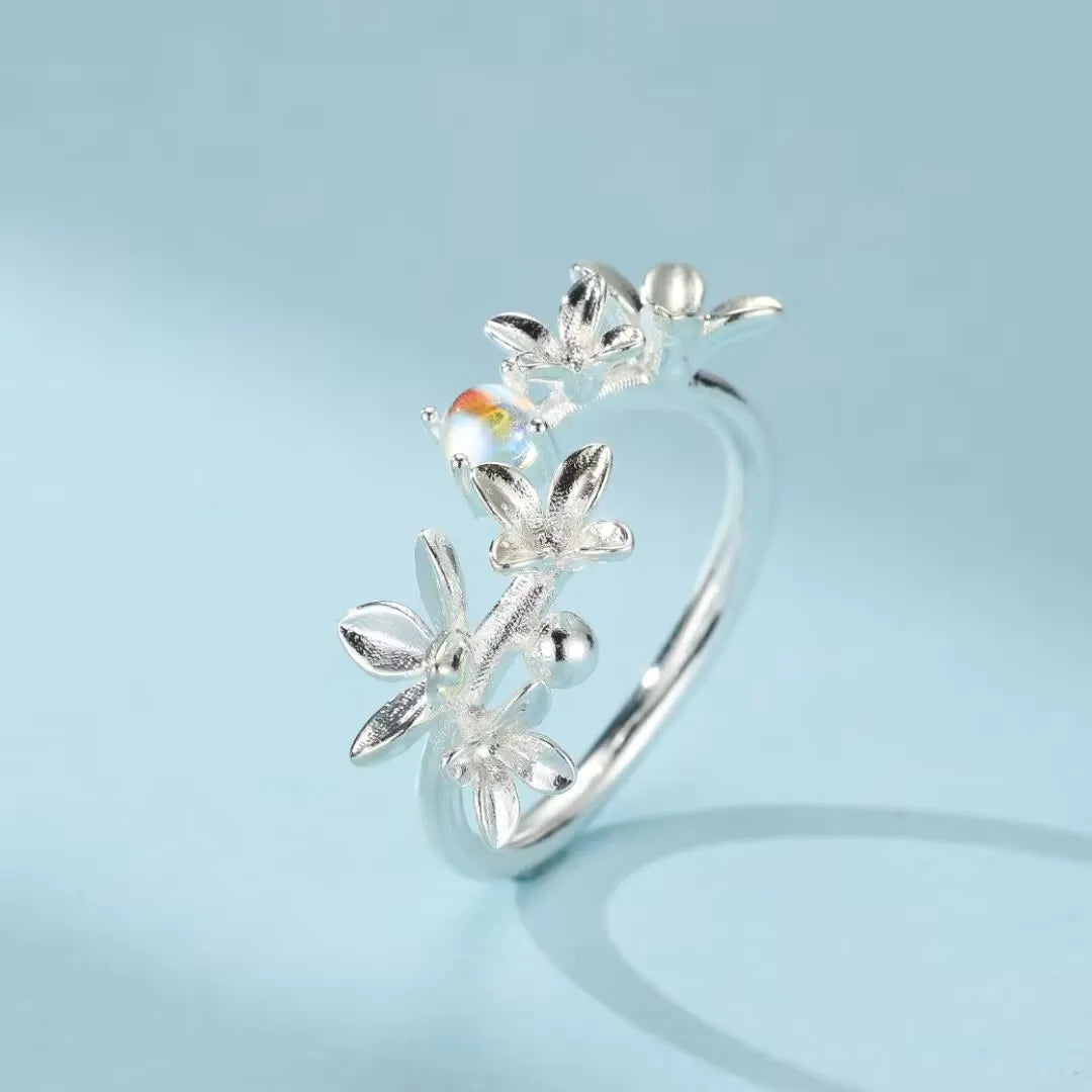 Anello Pietra di Luna "Halo Celeste" Argento