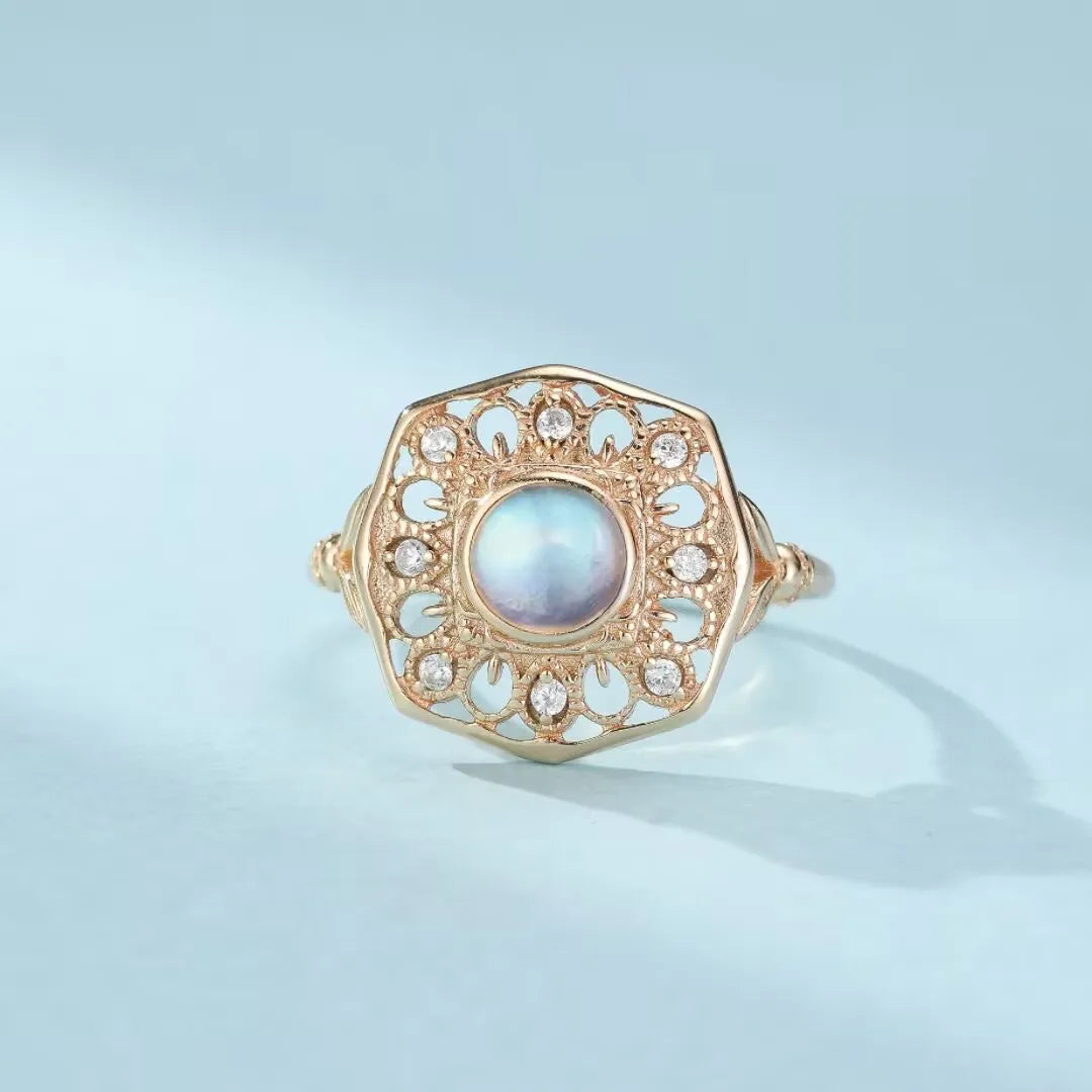 Moonstone Ring "Enchanted Reflection" Gold-Plated Silver