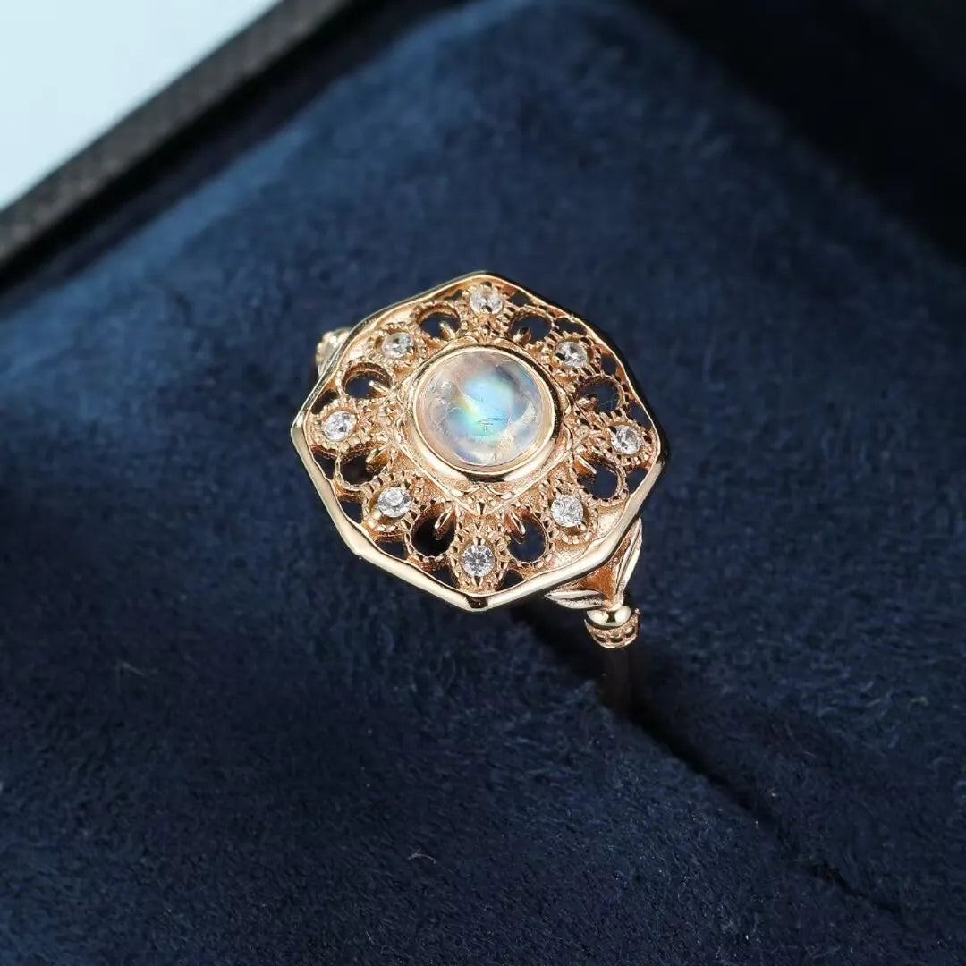 Moonstone Ring "Enchanted Reflection" Gold-Plated Silver