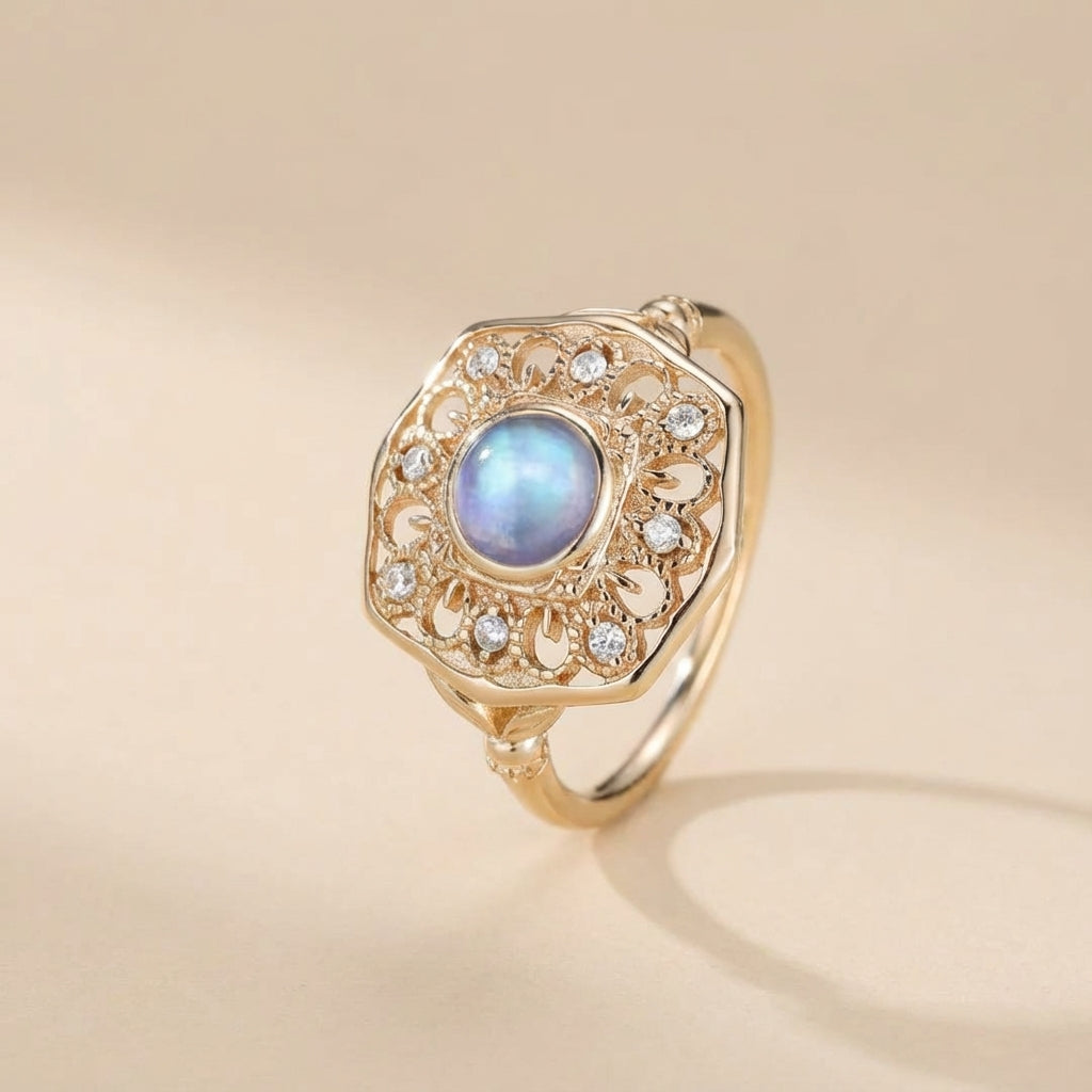 Anello Pietra di Luna "Riflesso Incantevole" Argento Dorato Oro