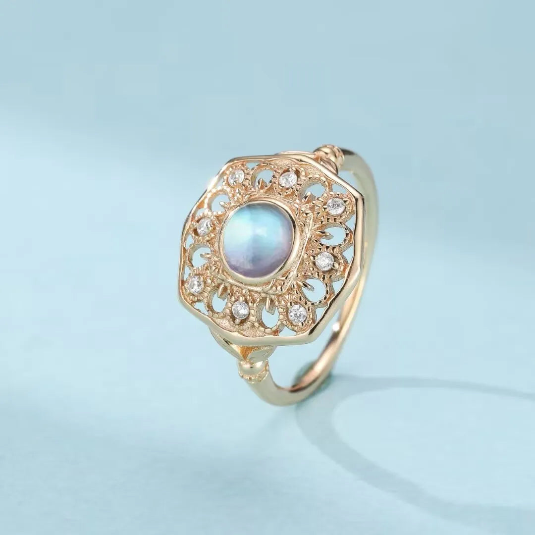 Bague Pierre de Lune "Reflet Enchanteur" Argent Doré Or
