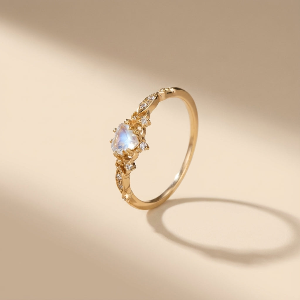 Bague Pierre de Lune "Reine Céleste" Argent Doré Or